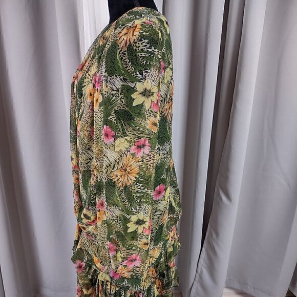 Jo Hanna York by Joan Davis Green Floral Print Skirt & Top 2Pc Set. Size 16 - Picture 3 of 15
